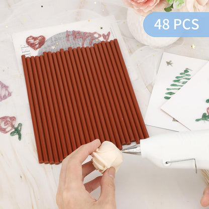 Manarty Hot Glue Sticks, 48PCS 0.27" Dia x 8" Long Mini Size Brown Glue Sticks Extra Long Melt Wax for Metal Wood Glass Fabrics DIY Art Craft School Projects Repairing Party Festival Home Decoration
