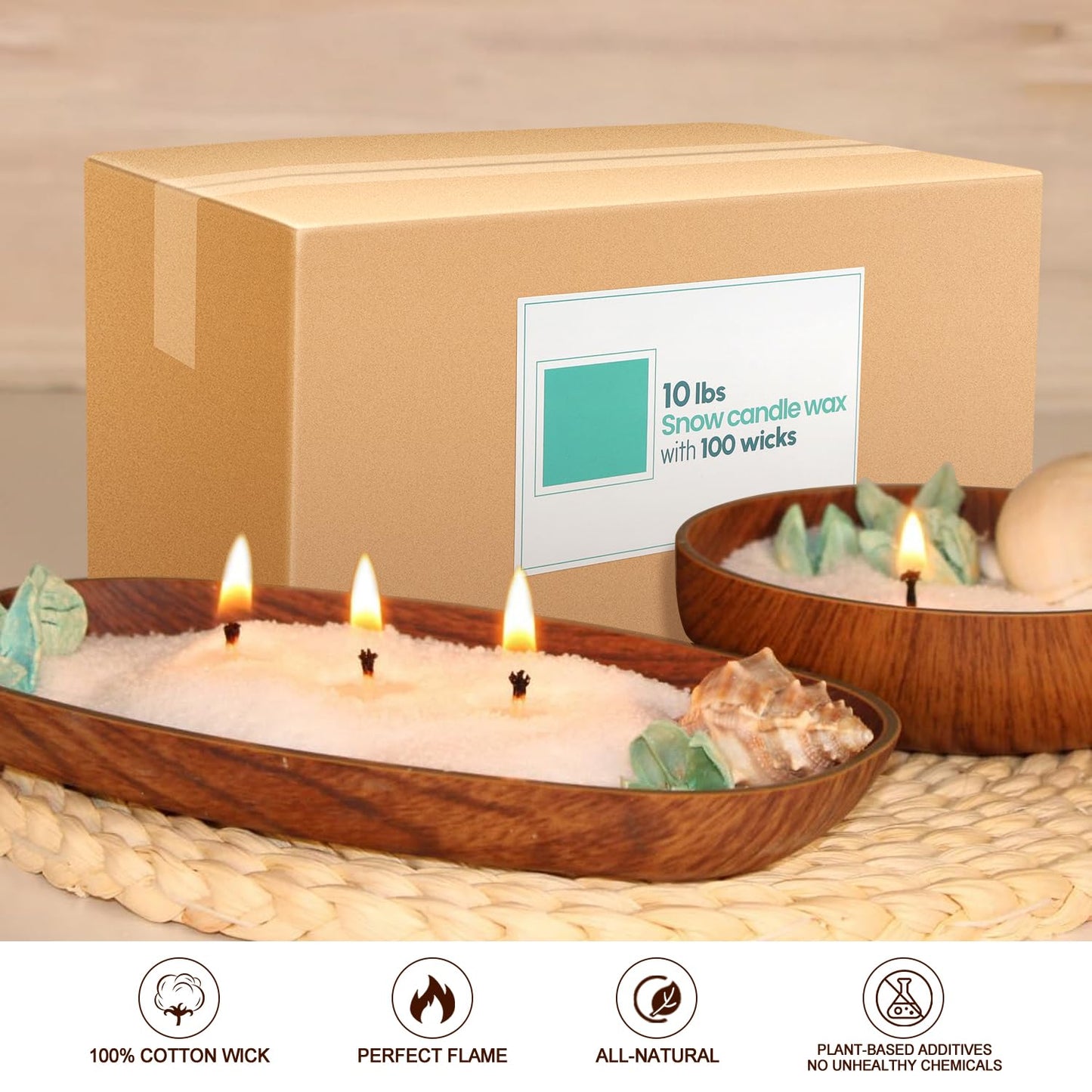 10 lb Pearl Wax Sand DIY Set with 100 Wicks, Reusable, Continuous Burning, Unscented Candle Powder, Designed for Handmade Candles, Wedding Celebrations and Party Decorations