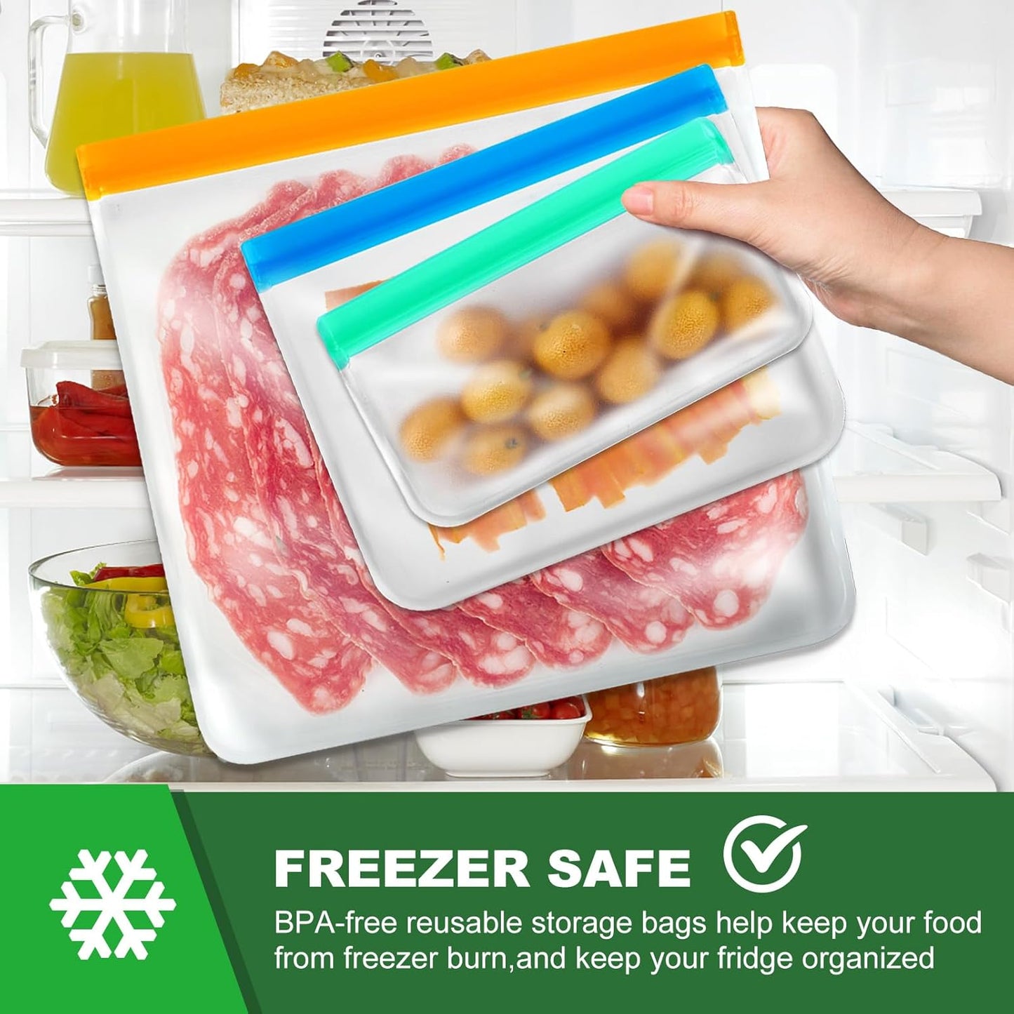 10 Pack Reusable Ziplock Bags, 3 Large Food Storage Gallon Bags, 4 Reusable Sandwich Bags, 3 Snack Bags for Meal Prep