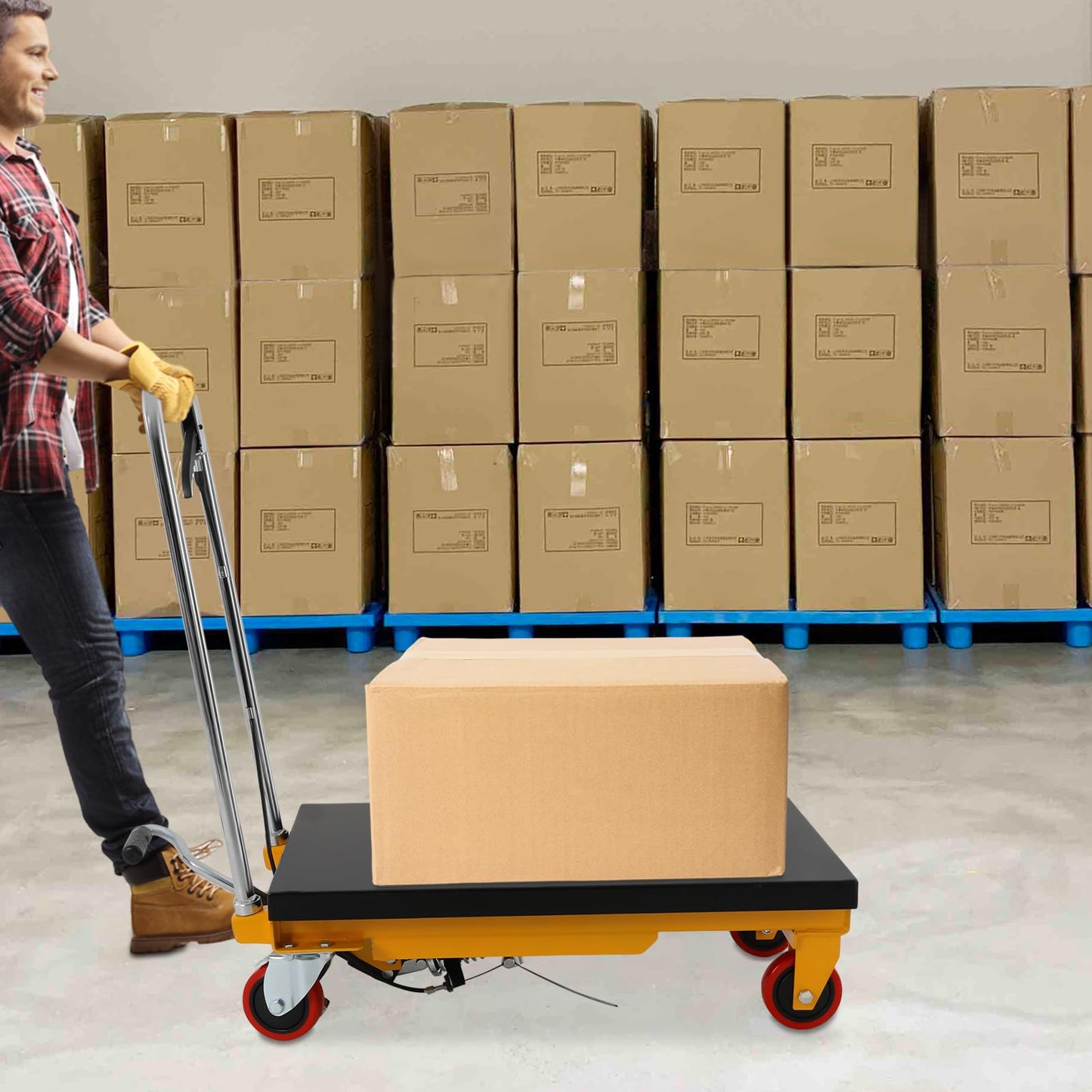 Hydraulic Scissor Lift Table 500lbs, Heavy Duty Steel Platform Cart with Locking Wheels, Adjustable Height 28.5" for Warehouse, Factory Material Handling