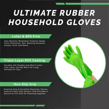 Kitchen-Star Ultimate Rubber Household PVC Gloves with Comfortable Cotton Lining, Anti-Slip surface, Kitchen Dishwashing, Extra Thickness, Kitchen Cleaning, Working, Painting, Pet Care (Medium, Green)