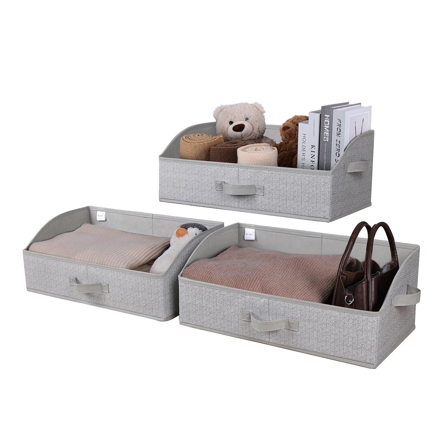 WUIKE Closet Organizers and Storage, Trapezoid Storage Bins, Fabric Closet Bins with Handles, Foldable Storage Baskets for Clothes, Purse, Blanket, Herringbone Gray, Extra Large, 3-Pack