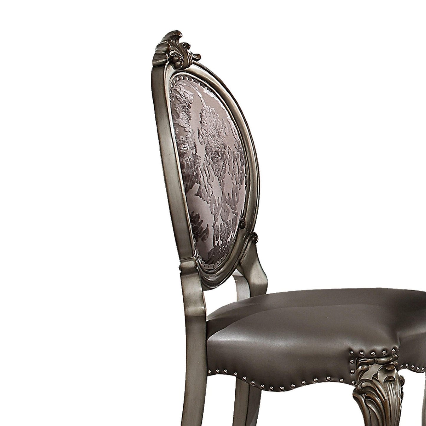 Acme Versailles Dining Side Chair in Silver PU and Antique Platinum (Set of 2)