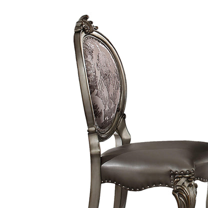 Acme Versailles Dining Side Chair in Silver PU and Antique Platinum (Set of 2)