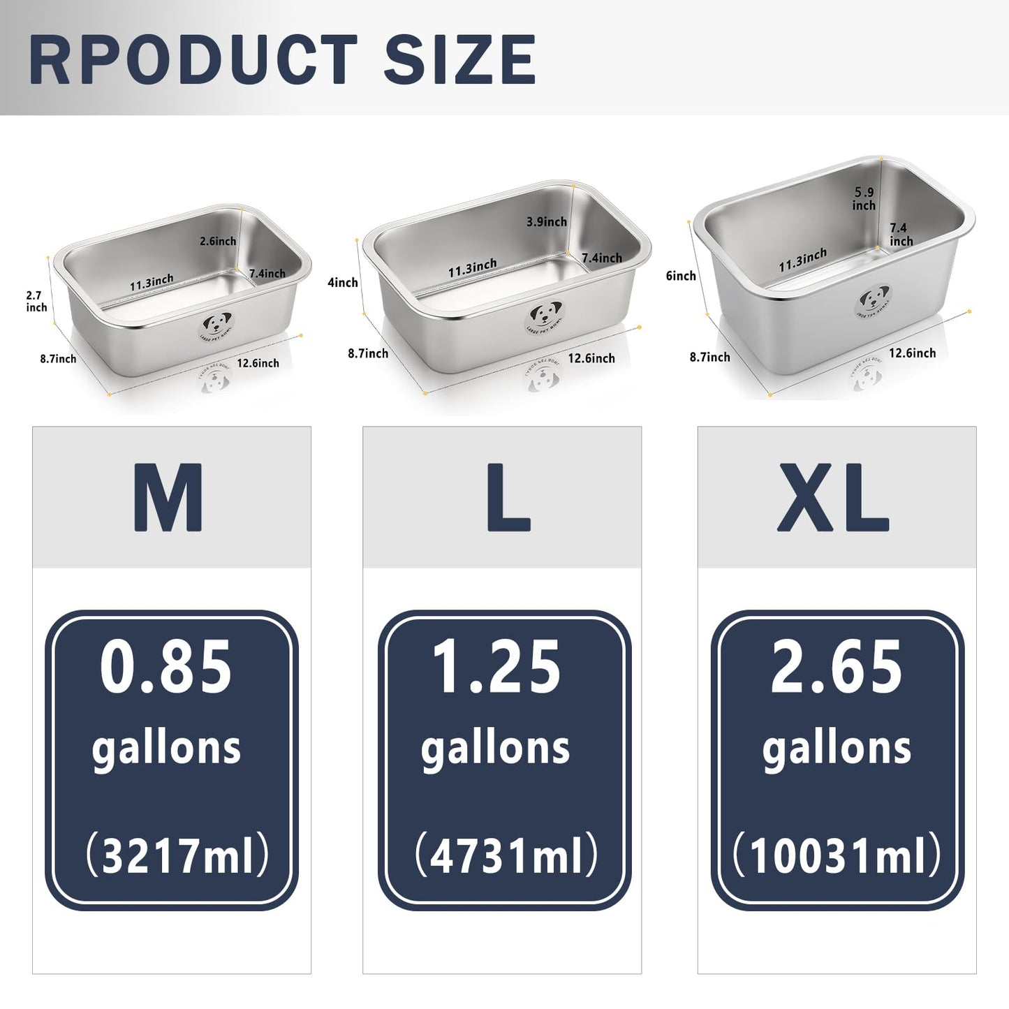 Stainless Steel Dog Bowls for Large Dogs, High Capacity Metal Dog Food Bowls, Food and Water Bowl for Larges, X-Large, and Big Dogs 1.25 Gallons