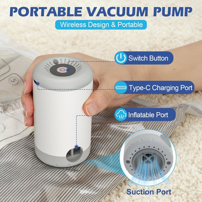 Travel Vacuum Storage Bags with Rechargeable Air Pump, 11 Pack Portable Space Saver Bags, Compression Bags for Clothing, Bedding, Seasonal Storage & Packing Bags for Moving