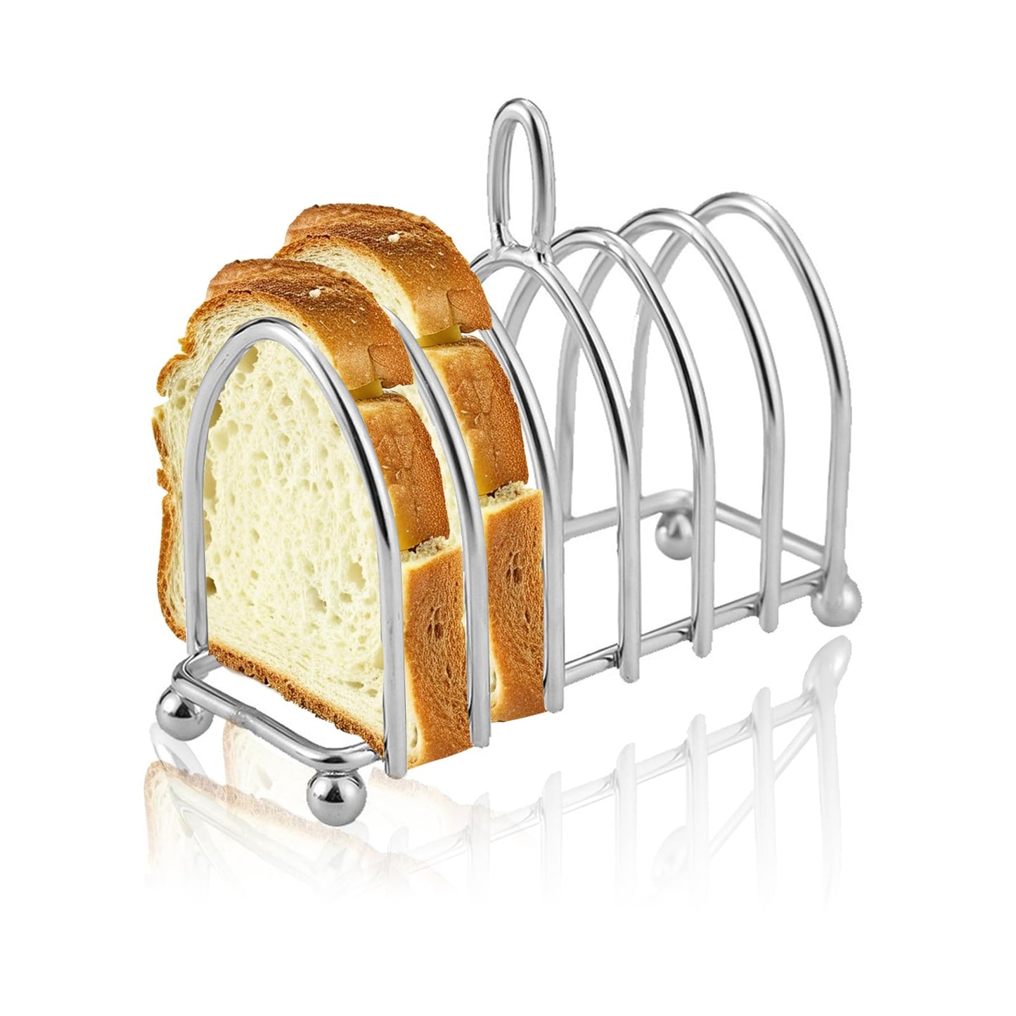 Tomotato Toast Rack Holder, 6 Slice Stainless Steel Bread Holder with Ergonomic Loop Handle and Ball Feet, Vintage Breakfast Carry Stand for Kitchen, Breakfast, Bakery Buffet Restaurant Serving