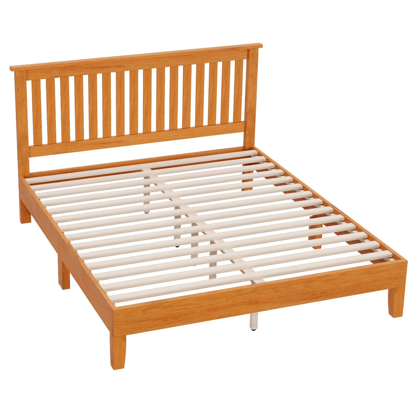 FDW Wood Platform Bed Frame Sturdy Solid Wood Foundation with Wooden Headboard/Wood Slats Support/No Box Spring Needed/Easy Assembly/Under Bed Storage (Queen)