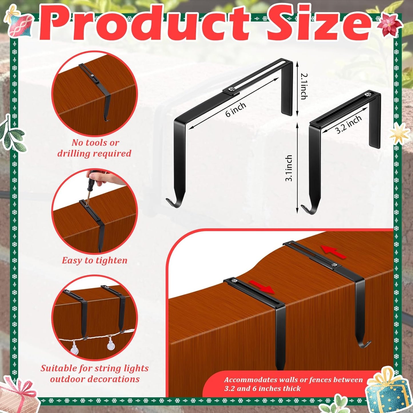 12 3.2-6 Inch Frienda Pcs Adjustable Outdoor Light String Metal Hooks for Concrete Wall Cinder Block Fences Hangers
