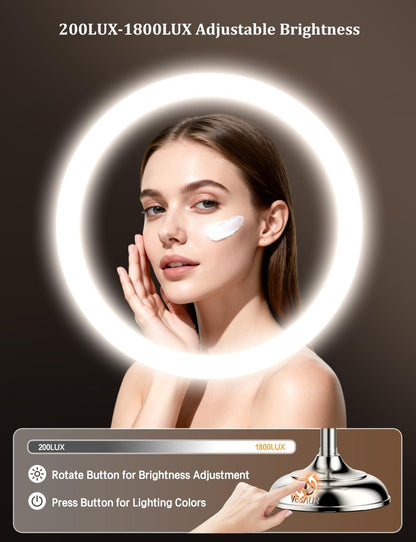 VESAUR 2026 Upgraded 20X lighted makeup mirror with magnification, 9" 1X10X Magnifying Mirror with 3 Color Modes & Adjustable Brightness, 5000mAh Rechargeable Vanity Mirror, 360° Swivel, Nickel, Gifts