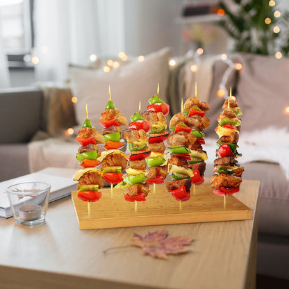 Wooden Food Skewer Holder Pick Stand and Display Holder Catering Appetizer Fruit Skewer Stand Food Display Rectangular Board with Holes for Catering(13.78 x 9.84 Inch,Rectangle Style)