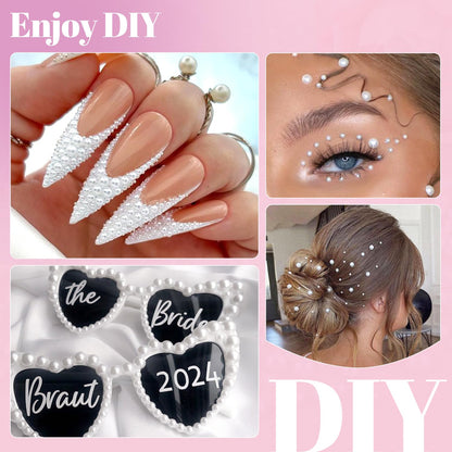 16500Pcs Flatback Pearls for Crafting (White), Assorted Size 2/3/4/5/6/8/10mm Half Pearl with 3Pcs 10ml B7000 Jewelry Glue, Bedazzling Kit for DIY Crafts Clothing Tumbler Shoes Embellishment Nail Art