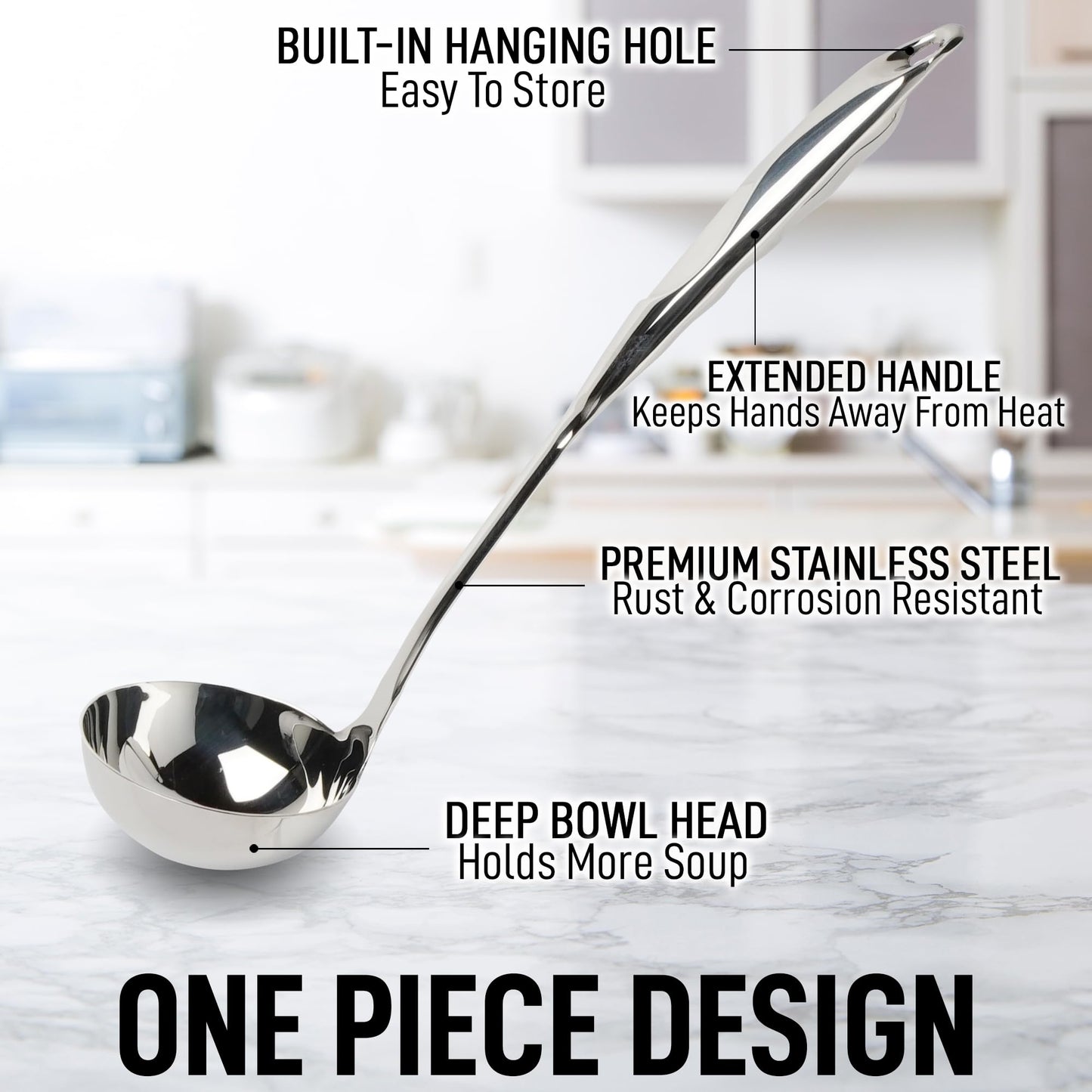 Zulay Kitchen Stainless Steel Soup Ladle - 13” Large Ladle for Soups, Stews & Sauces - Durable, Heat-Resistant, Rust-Proof & Dishwasher Safe Kitchen Utensil with Ergonomic Handle