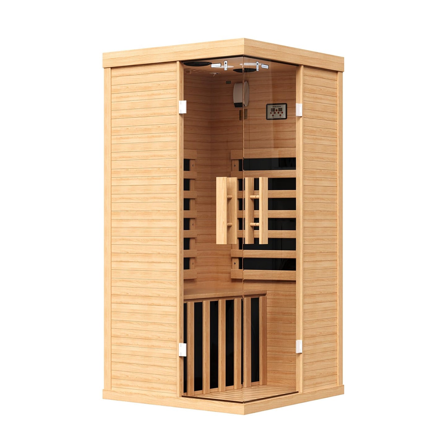 Infrared Sauna for Home, Sauna Spa Room Canadian Hemlock Wood with 10-Color Light , Bluetooth Speakers, Tempered Glass & Control Panel - 149℉ Heating, Indoor Dry & Steam Sauna – 33.5" x 33.5" x 67"
