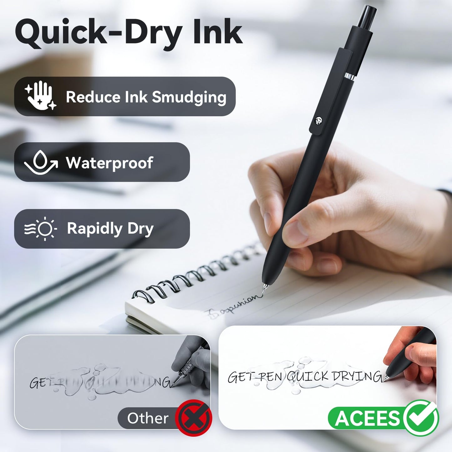 ACEES Gel Pens, 6 Pcs 0.5mm Fine Point Black Ink Pen With Smooth Writing, Office Desk Accessories, School Supplies Gifts for Men Women, Quick Dry Pens For Journaling, Black/Gray/White