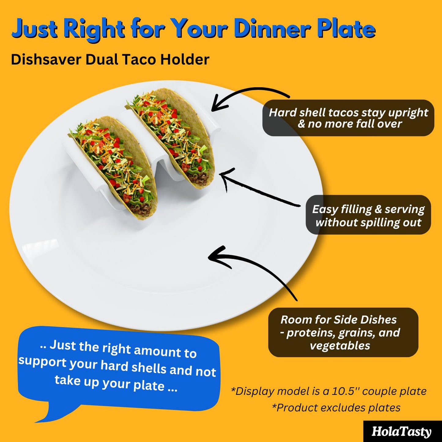 HolaTasty Taco Holders Set of 4 Ceramic, Dual Taco Stand for Dinner Plate - Compact Taco Rack 2-Slot for Hard Shell Tacos, Tuesday Taco Server Mini Taco Holder, Taco Heater for Microwave Oven, White