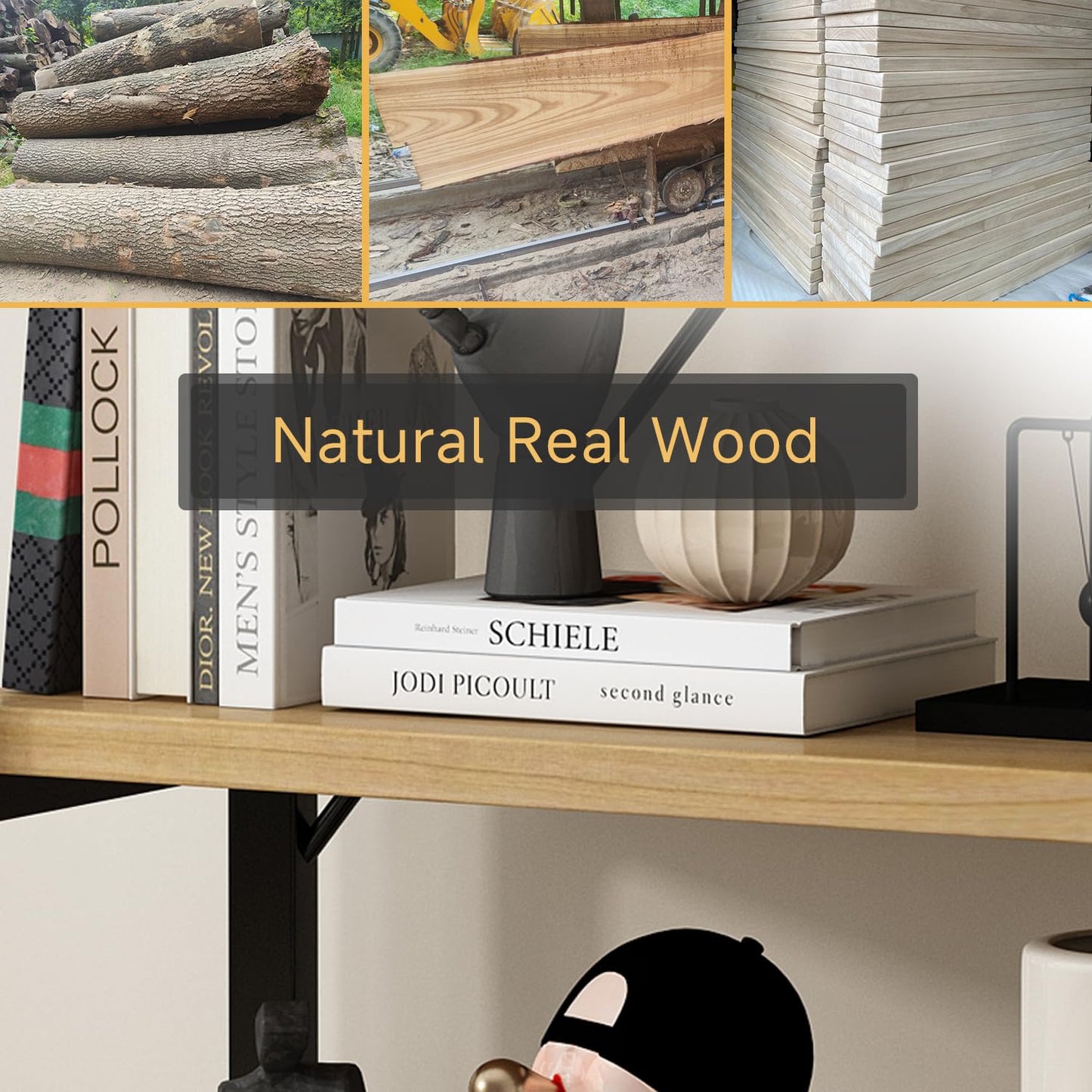 WH-AOERPUMY Real Solid Wood Bookshelf Shelves Rustic Vintage Industrial Etagere Bookshelf, Metal & Timber Free Vintage Bookcase, (Genuine Timber) (5-Tiers-Natural Finish)