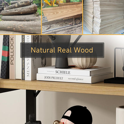 WH-AOERPUMY Real Solid Wood Bookshelf Shelves Rustic Vintage Industrial Etagere Bookshelf, Metal & Timber Free Vintage Bookcase, (Genuine Timber) (5-Tiers-Natural Finish)