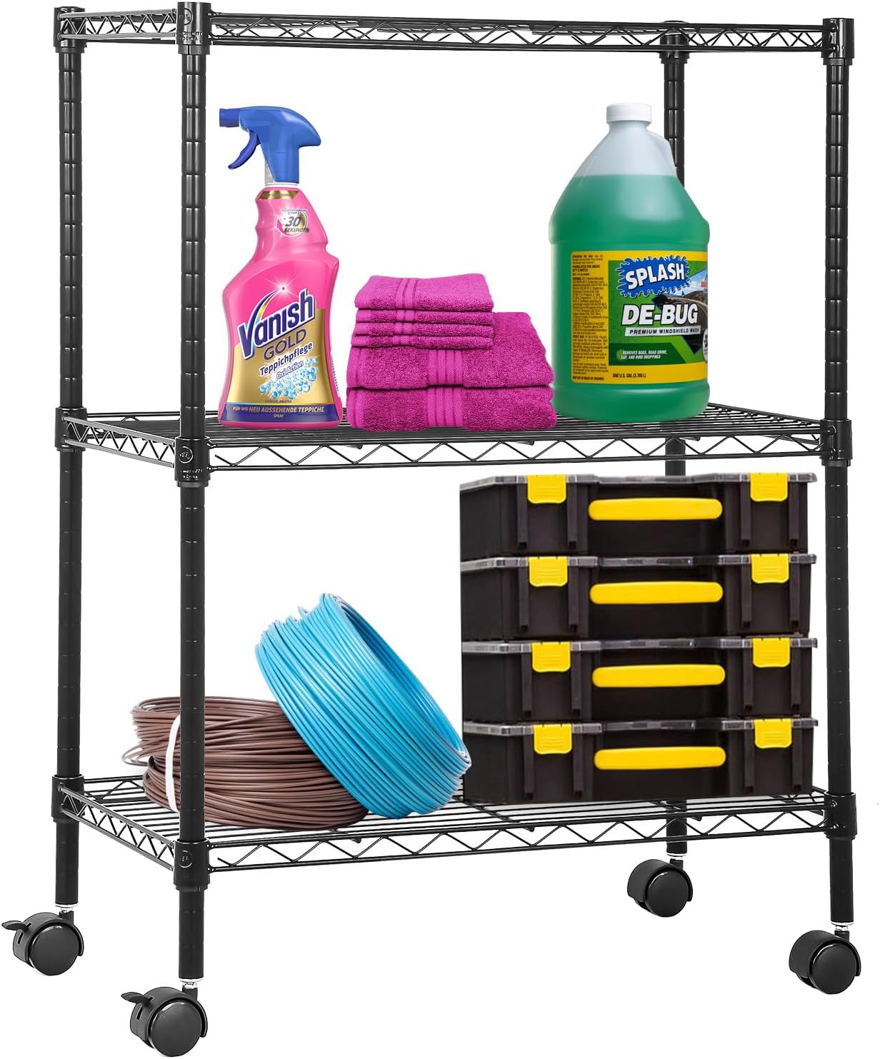 3-Tier 23"x13"x31" 170 lbs PayLessHere | Wire Shelf with Wheels | | Black | Adjustable Racks | Heavy-Duty Storage