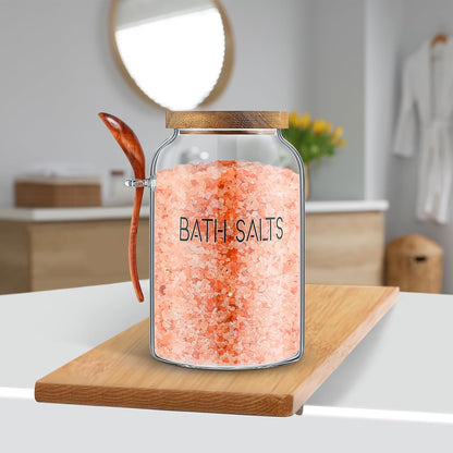 1 94 oz SiliFine Piece Bath Salts Glass Jar with Wooden Lid, Bath Salt Container with Scoop, Airtight Storage Bathtub