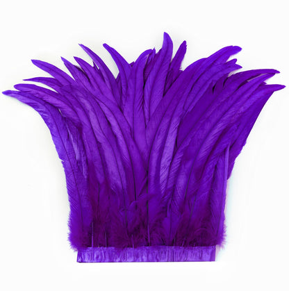 Holmgren Purple Rooster Feather Trim - 10-12inch 2 Yards Large Rooster Tail Feathers Fringe Trim for DIY Sewing Crafts, Feather Cape Shawl, Mardi Gras Party Costume Decoration (Purple)
