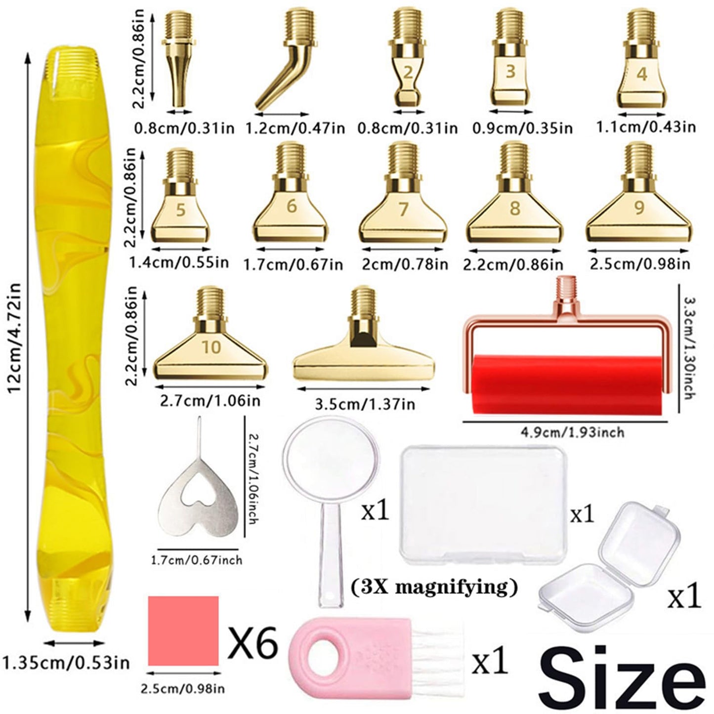 LEIYULY 25PCS Diamond Painting Pen, Diamond Painting Art Drill Bead Dot Pen Kit with 12 Threaded Metal Diamond Art Tips, 2 Storage Boxes,A 3X Magnifying Glass