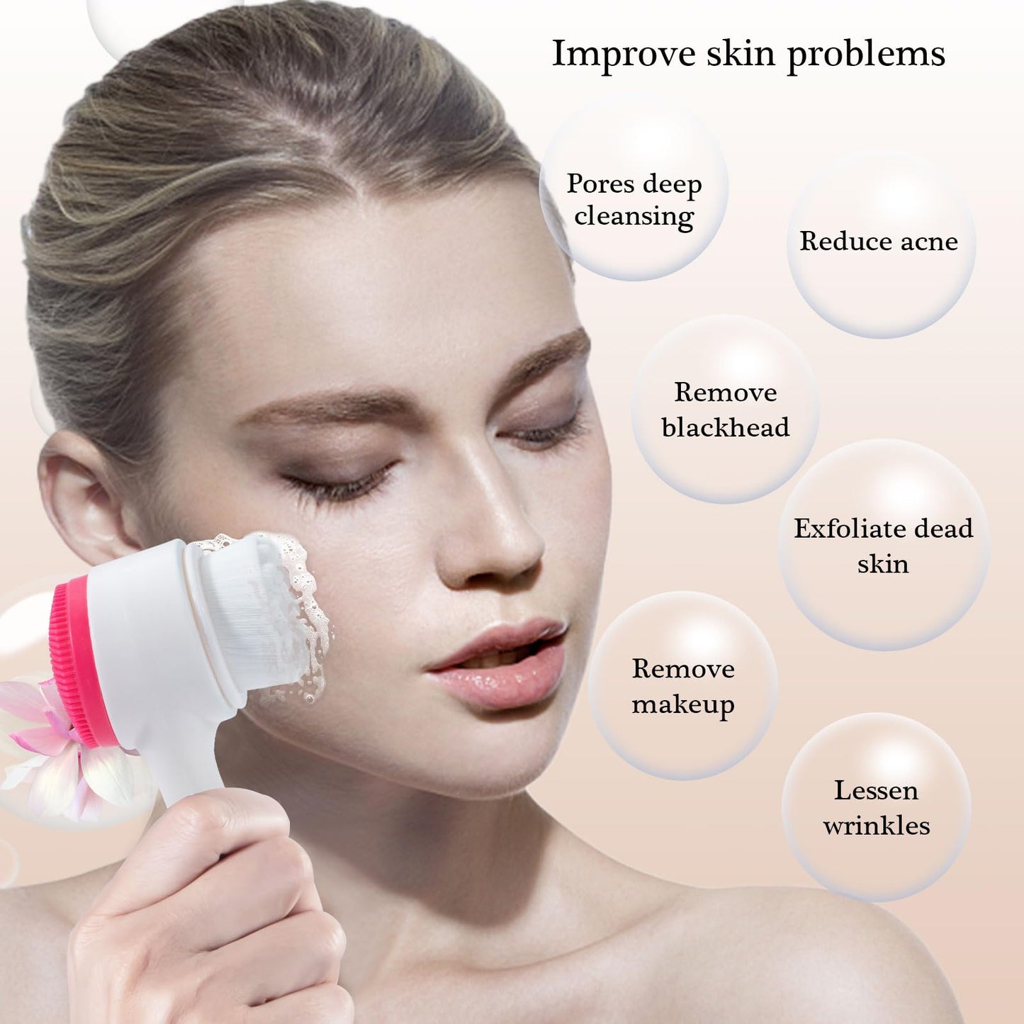 Face Brush 2 in 1, Facial Cleansing Exfoliating Scrubber Brush, Silicone Double Side Manual Face Wash Scrub Brush with Soft Bamboo Charcoal Fiber for Deep Pore Cleansing, Massaging, Skin Care