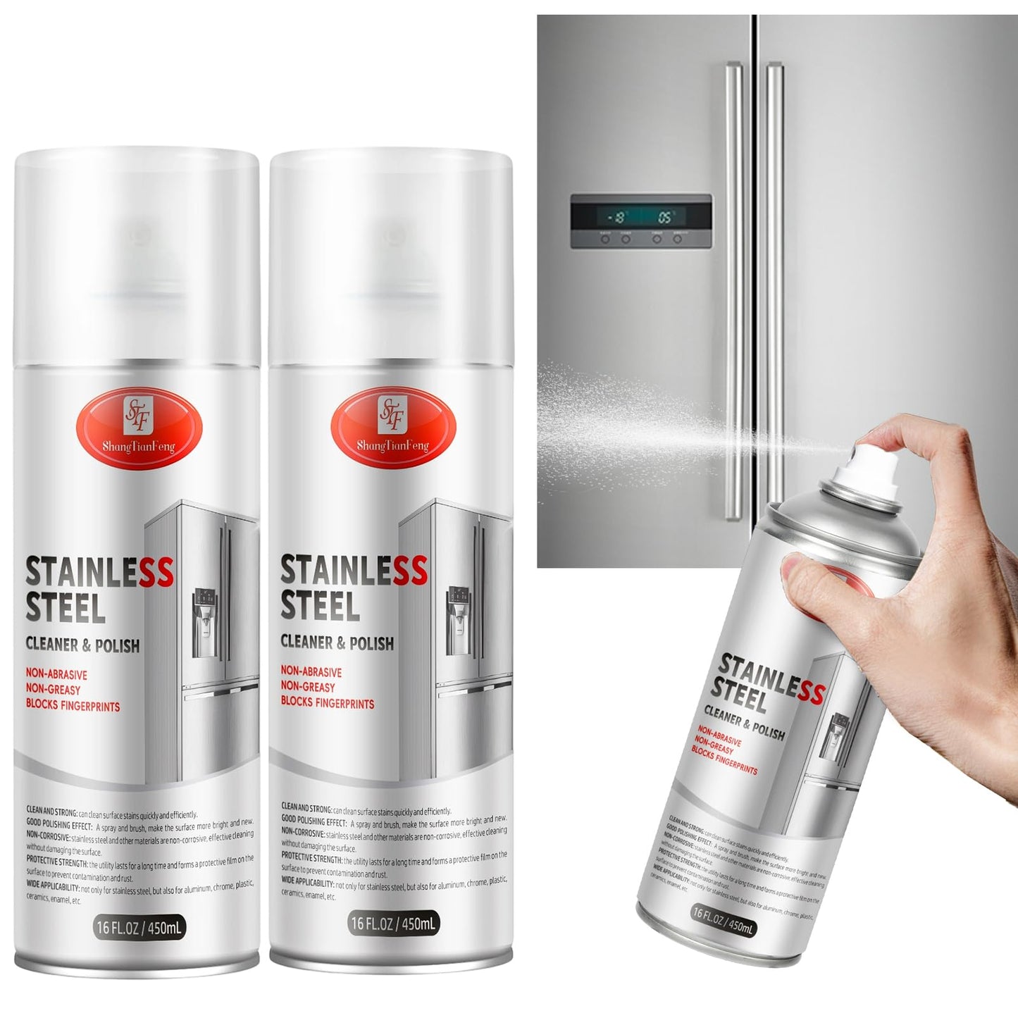 Stainless Steel Cleaner & Polish （17OZ Pack of 2）- Quick Shine, Streak-Free Formula - Safe for Appliances, Cookware, Sinks - Restores Shine - Eco-Friendly