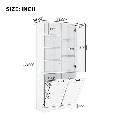 Merax Cabinet with Tilt-Out Laundry Hamper Basket, Tall Bathroom Storage Organizer Linen with Open Shelf for Home, Freestanding, White