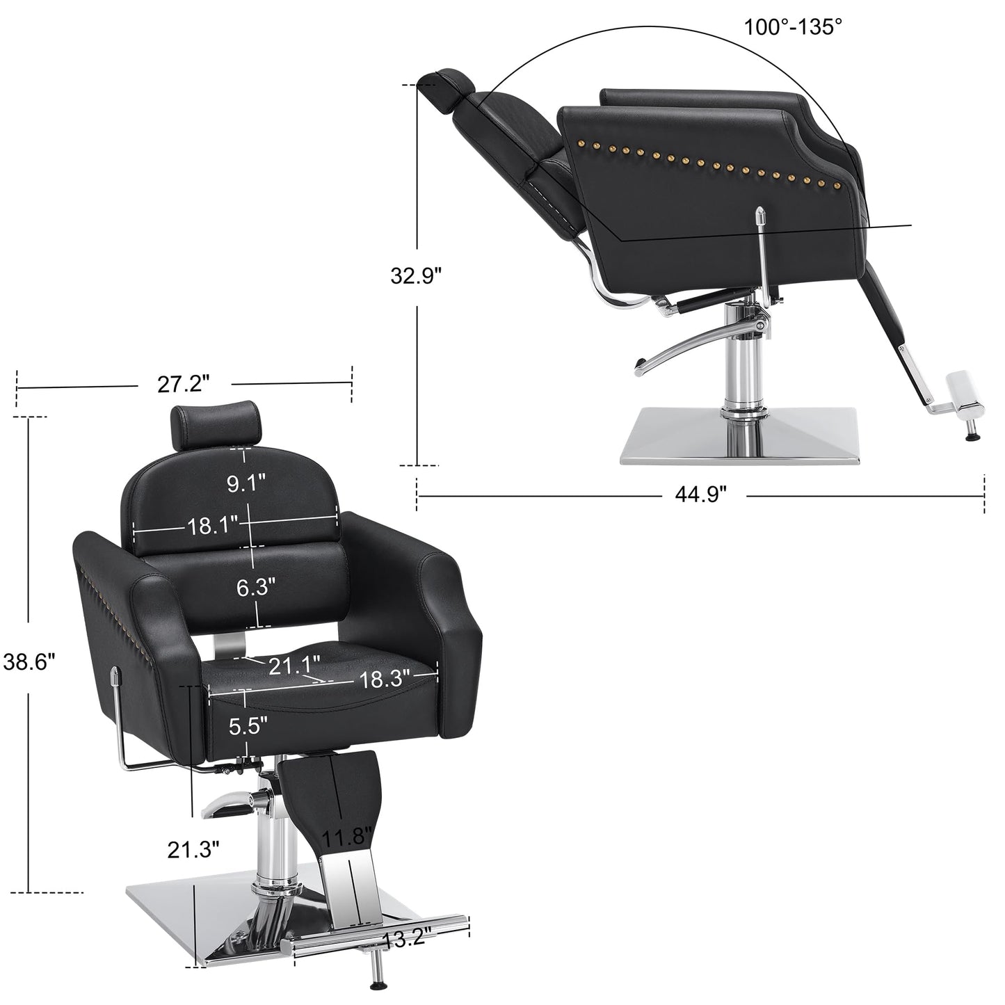 BarberPub Classic Recliner Leathern Barber Chair Antique Heavy Duty Hair Spa Salon Styling Beauty Equipment 3125