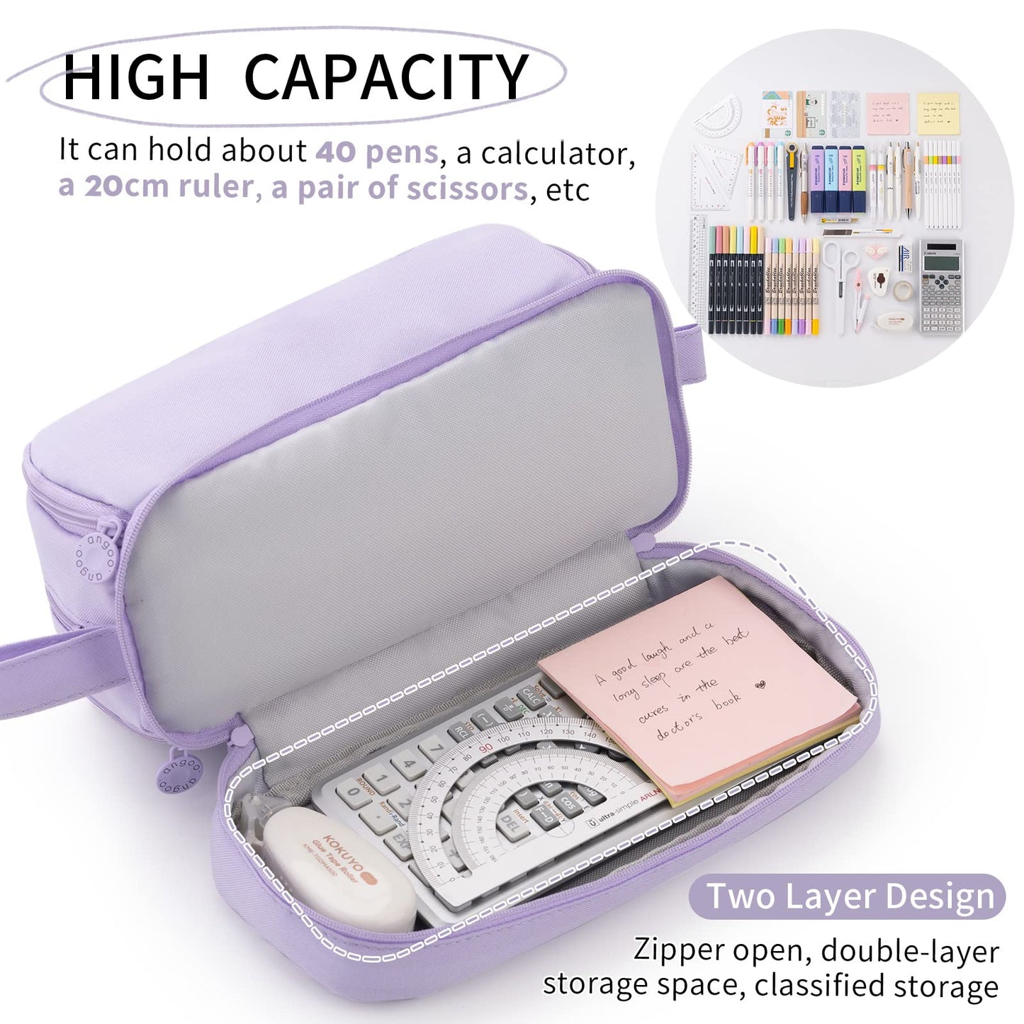 CICIMELON Large Capacity Pen Pencil Case with 4 Compartments, Multi-Slot Pencil Pouch Bag Aesthetic School Supplies Organizer for Teen Girls, Women, Adults (Purple)