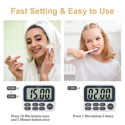 XREXS Digital Kitchen Timer, Magnetic Countdown Up Cooking Timer with Large LCD Display, Adjustable Volume, Loud Alarm & Strong Magnet for Teachers (Batteries Included)