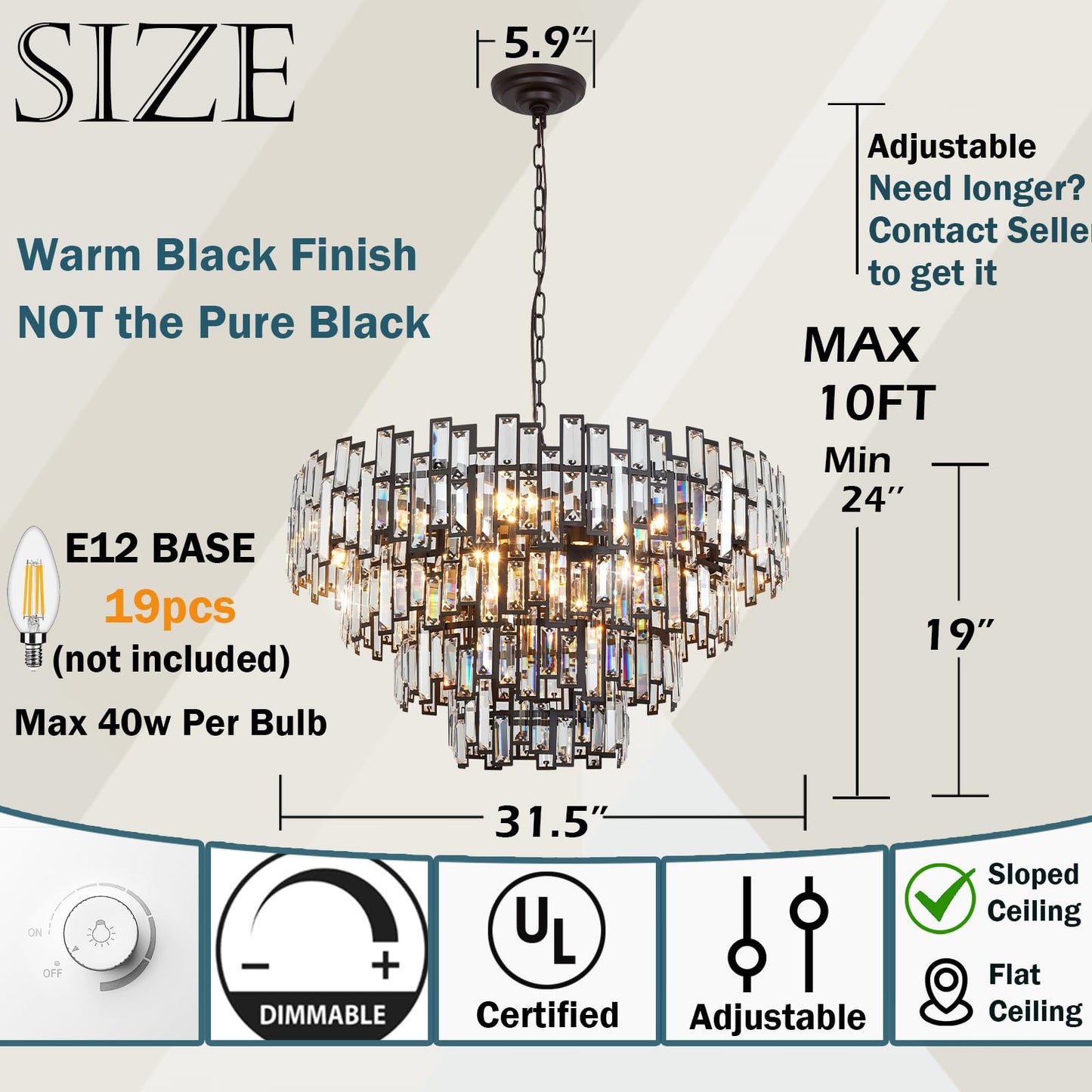 ANTILISHA Modern Crystal Chandelier Lighting Hall Grand Living Room Stairway Chandeliers Pendant Light Fixture for High Ceiling Hanging Round Large Black