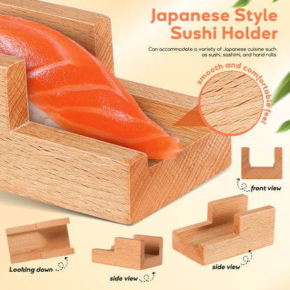 Small Wooden Sushi Hand Roll Holder, U-Shaped Mini Taco Stand for Countertop, Traditional Japanese Temaki Display Rack, Compact Wood Serving Plate for Home Restaurant Party