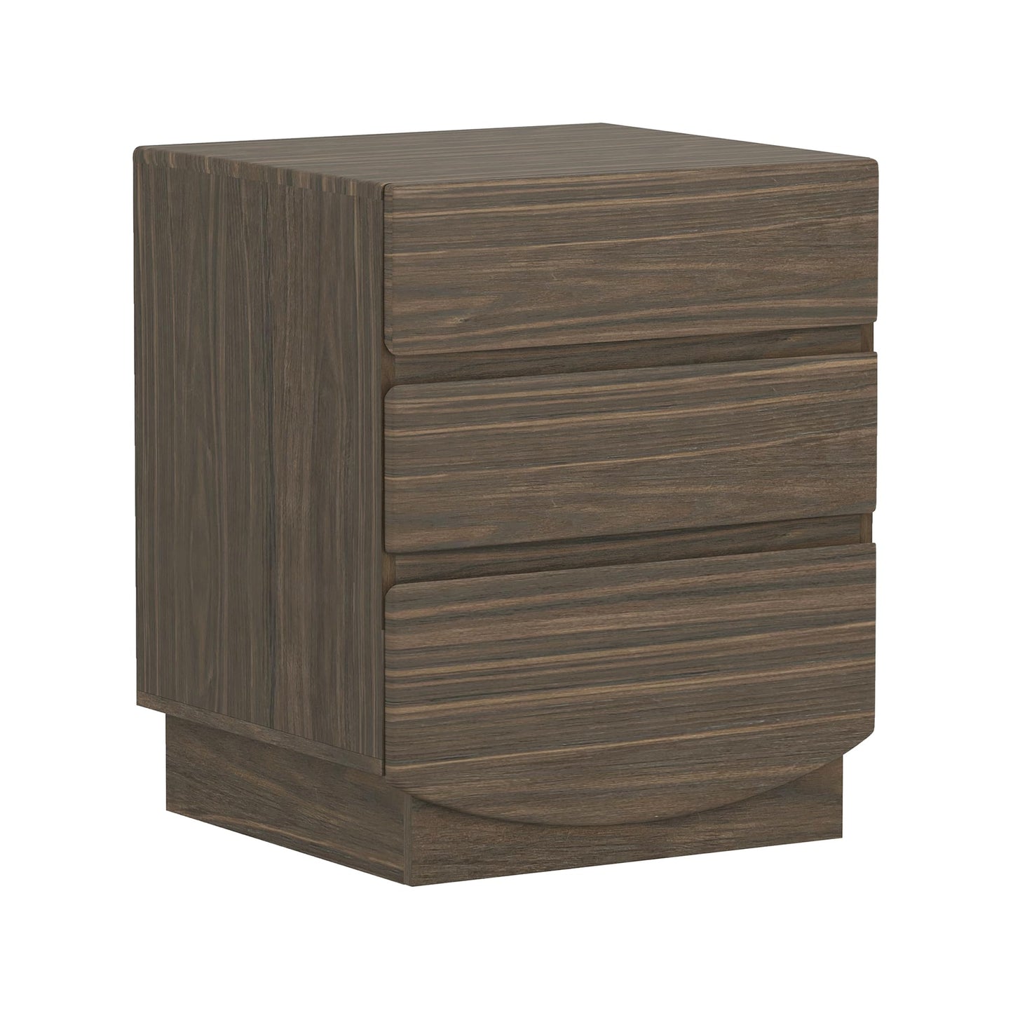 Manhattan Comfort Ardea Modern Nightstand with 3 Smooth-Glide Drawers, Compact Contemporary Bedside Table with Handle-Less Fronts, Rounded Edges, Walnut