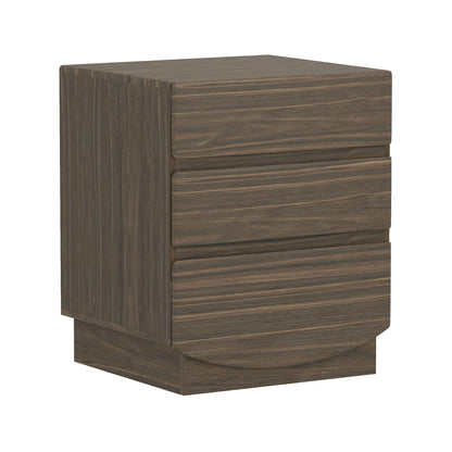 Manhattan Comfort Ardea Modern Nightstand with 3 Smooth-Glide Drawers, Compact Contemporary Bedside Table with Handle-Less Fronts, Rounded Edges, Walnut