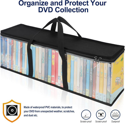 CCidea DVD Storage Bags Set of 3, Clear PVC Media Holder Case with Handles for DVDs/CDs/VHS - Holds 40 DVDs