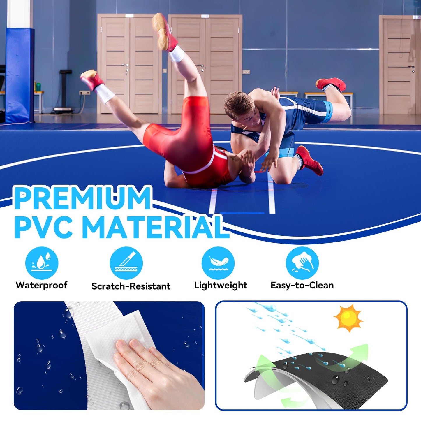 Inflatable Wrestling Mat 10x10FTx6"Thick, Jiu Jitsu Mats, PVC Landing Training Mat Foldable for Home Gym BJJ, MMA, Martial Art, Boxing, Grappling and Judo (Blue White)