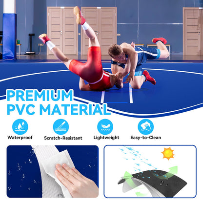 Inflatable Wrestling Mat 10x10FTx6"Thick, Jiu Jitsu Mats, PVC Landing Training Mat Foldable for Home Gym BJJ, MMA, Martial Art, Boxing, Grappling and Judo (Blue White)