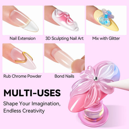 Makartt Clear Gel Builder Kit: Self-Levelling, Long Lasting Extension Hard Gels for Strengthener, Broken Nails Repair Gel Kit with Paper Forms, Dual forms, Nail File and Dual-End Brush 1.06 oz