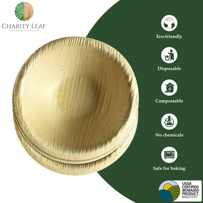 Charity Leaf Disposable Palm Leaf 2.5" Round Mini Bowl (1600 pcs) Dipping Bowls | Bamboo Like| All Natural and Biodegradable | Charcuterie Boards, BBQs, and Parties