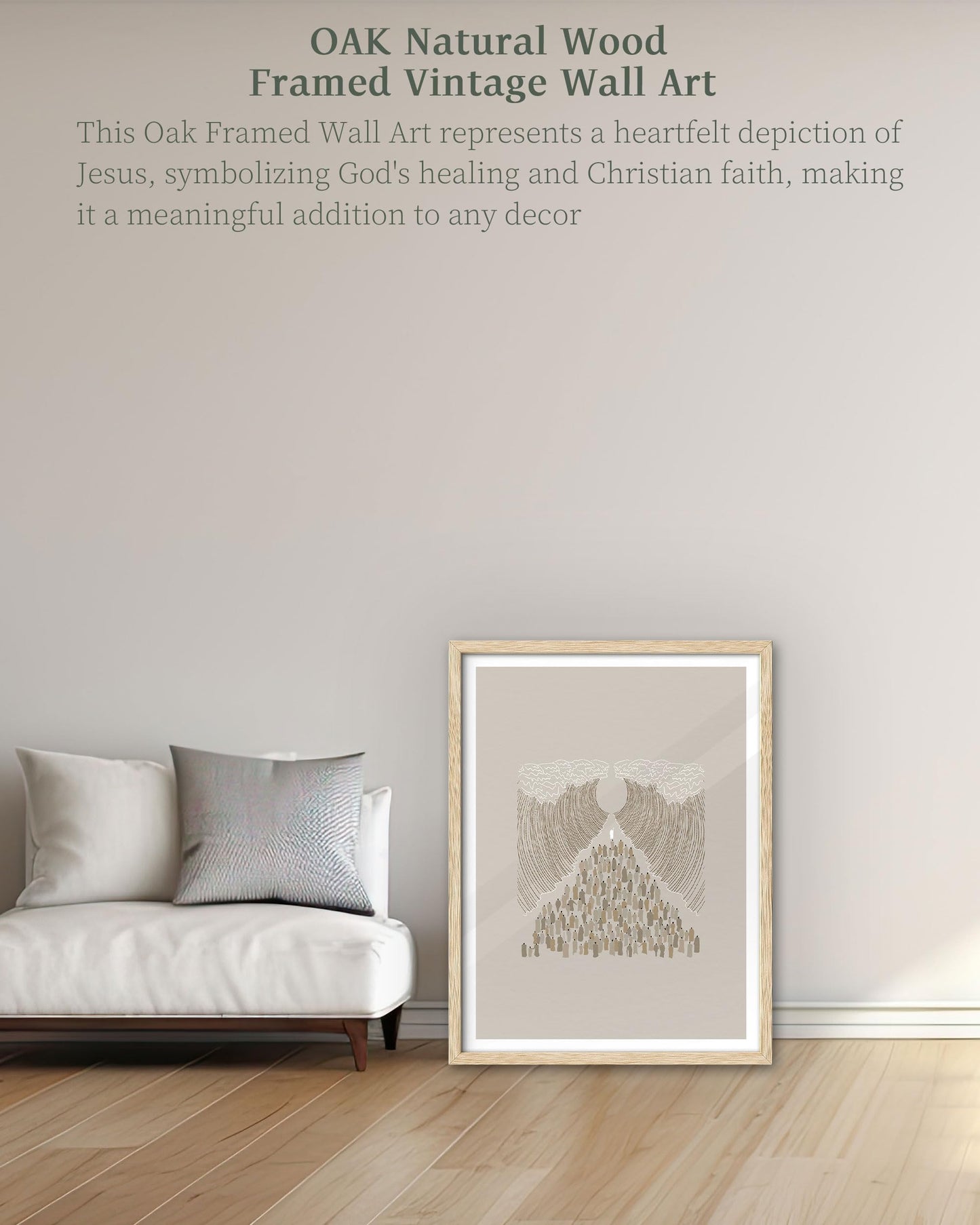 iHery Natural OAK Wood Jesus and Peter Walk on Water Framed Wall Art, 12x16 in Modern Sketch Bible Verses Canvas Art Decor, Beige Logs Boho Scripture 1Pack for Living Room Bedroom