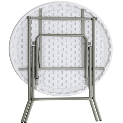 BTEXPERT Set of 5, White 2.63 Foot Round Plastic Folding 30" Height Commercial Portable for Banquet Card Plastic Coffee Dining Wedding Party Event Home Kitchen Indoor Outdoor Thick Top Metal Frame
