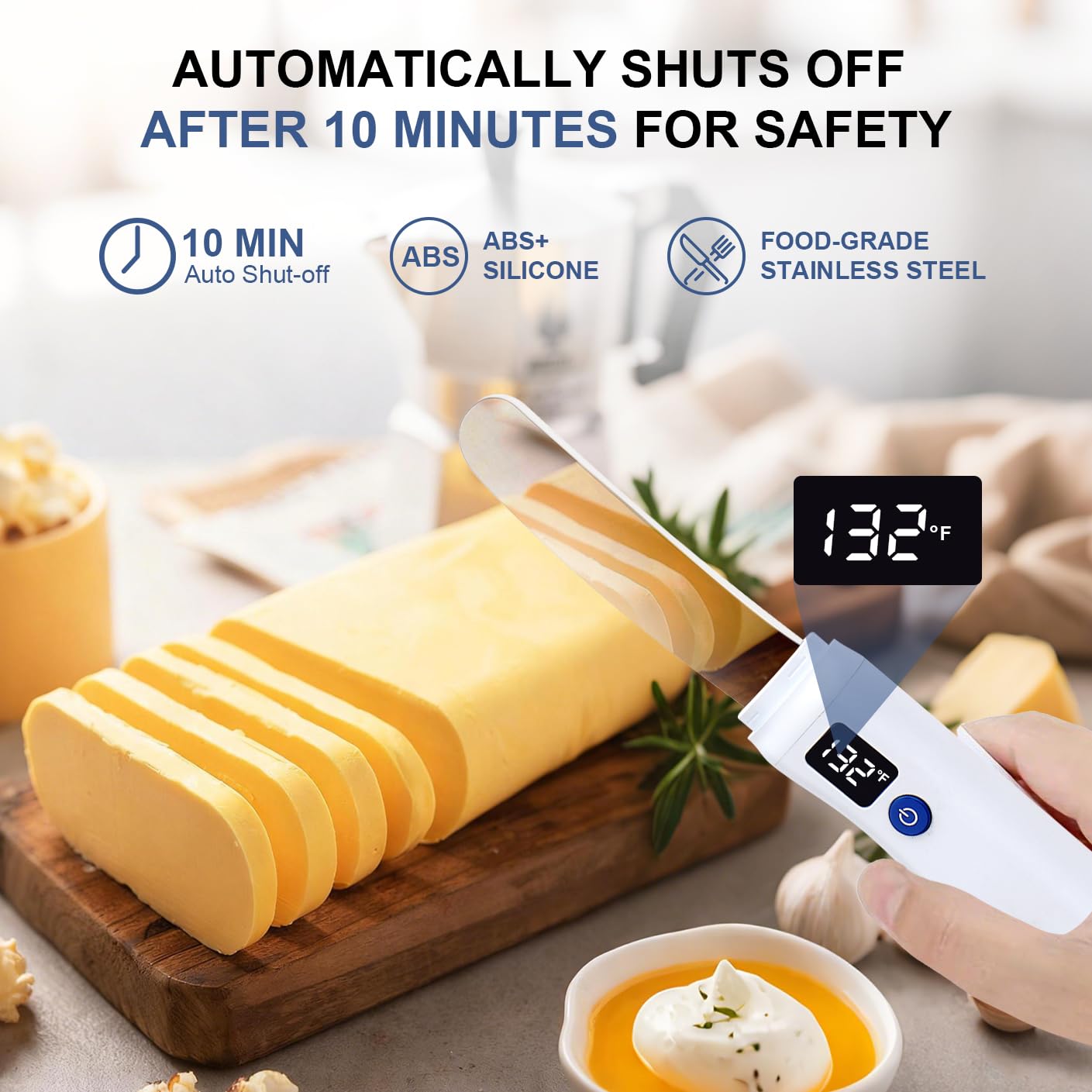 Heated Butter Knife - Stainless Steel Rechargeable USB Smart Temperature Control (131°F/158°F), Real-time Temp Display & IP68 Waterproof, for Hard Butter, Cheese, Jam, Peanut Butter & More - Kitchen Gadget Butter Spreader Knife
