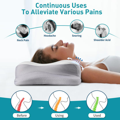 Mokaloo Cervical Neck Pillow - Neck Pillows for Pain Relief, Cooling Ergonomic Pillow for Sleeping, Orthopedic Contour Memory Foam Pillows for Side, Back & Stomach Sleepers (Grey&Grey)