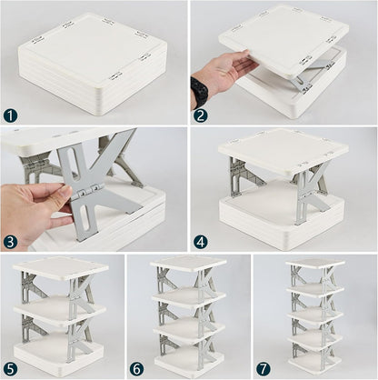 Eagrye 5 Closet, Tier Vertical Narrow Shoe Storage Organizer for Saving Space, Gray Plastic Small Collapsible Shoe Rack