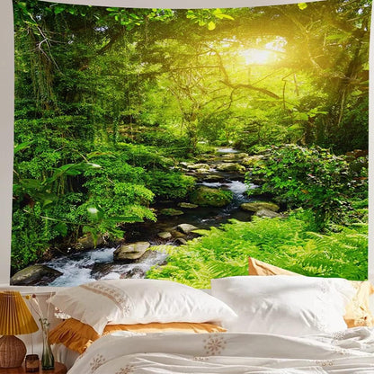 Llamazing Forest Creek Landscape Tapestry, Home Decor for Living Room and Bedroom, Magic Curtain (90.5''L x 70.8''W)