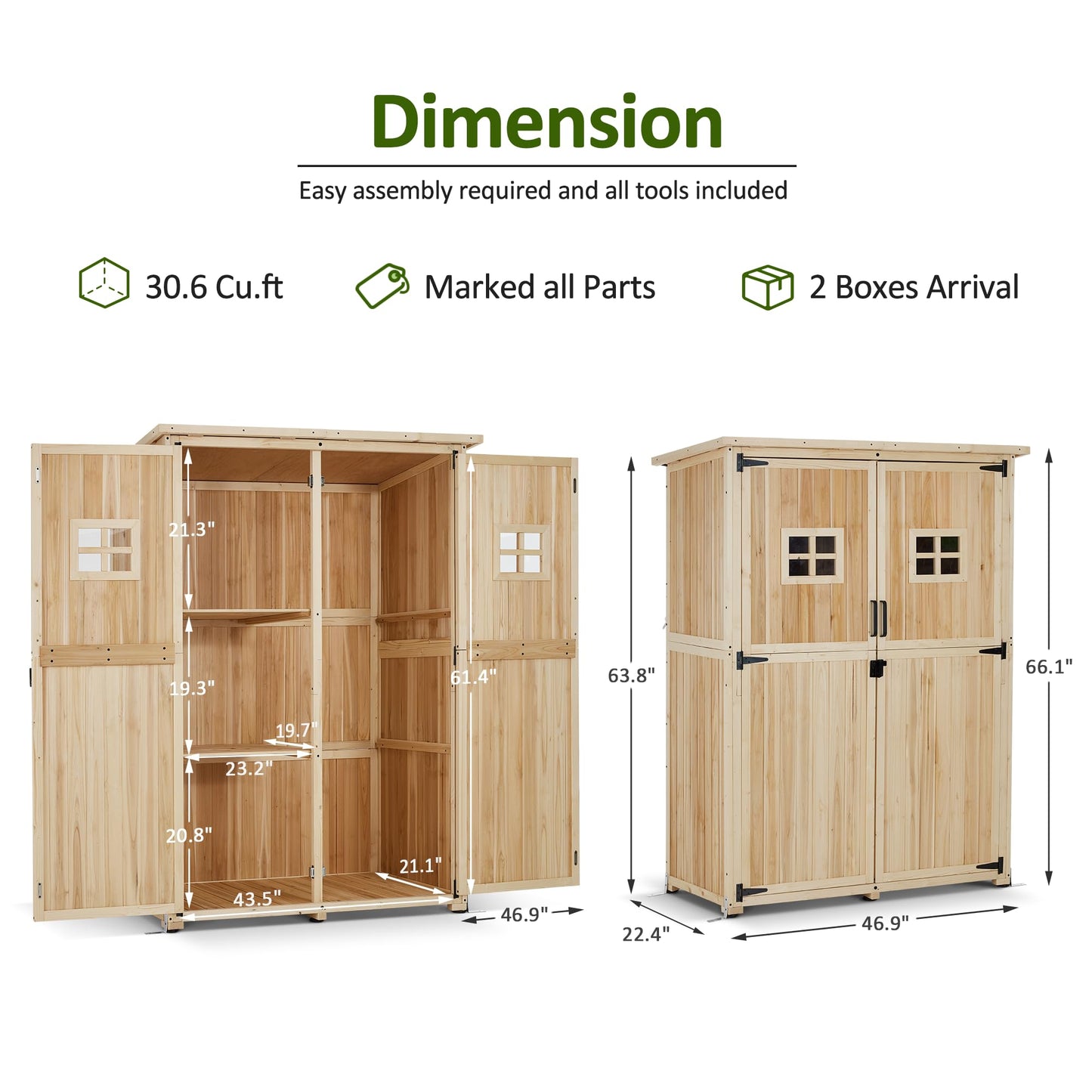 MCombo Large Wooden Outdoor Storage Cabinet with 2 Shelves, Oversize Garden Storage Shed with Lock, Tool Shed for Patio Yard Lawn, 1911 (Beige)