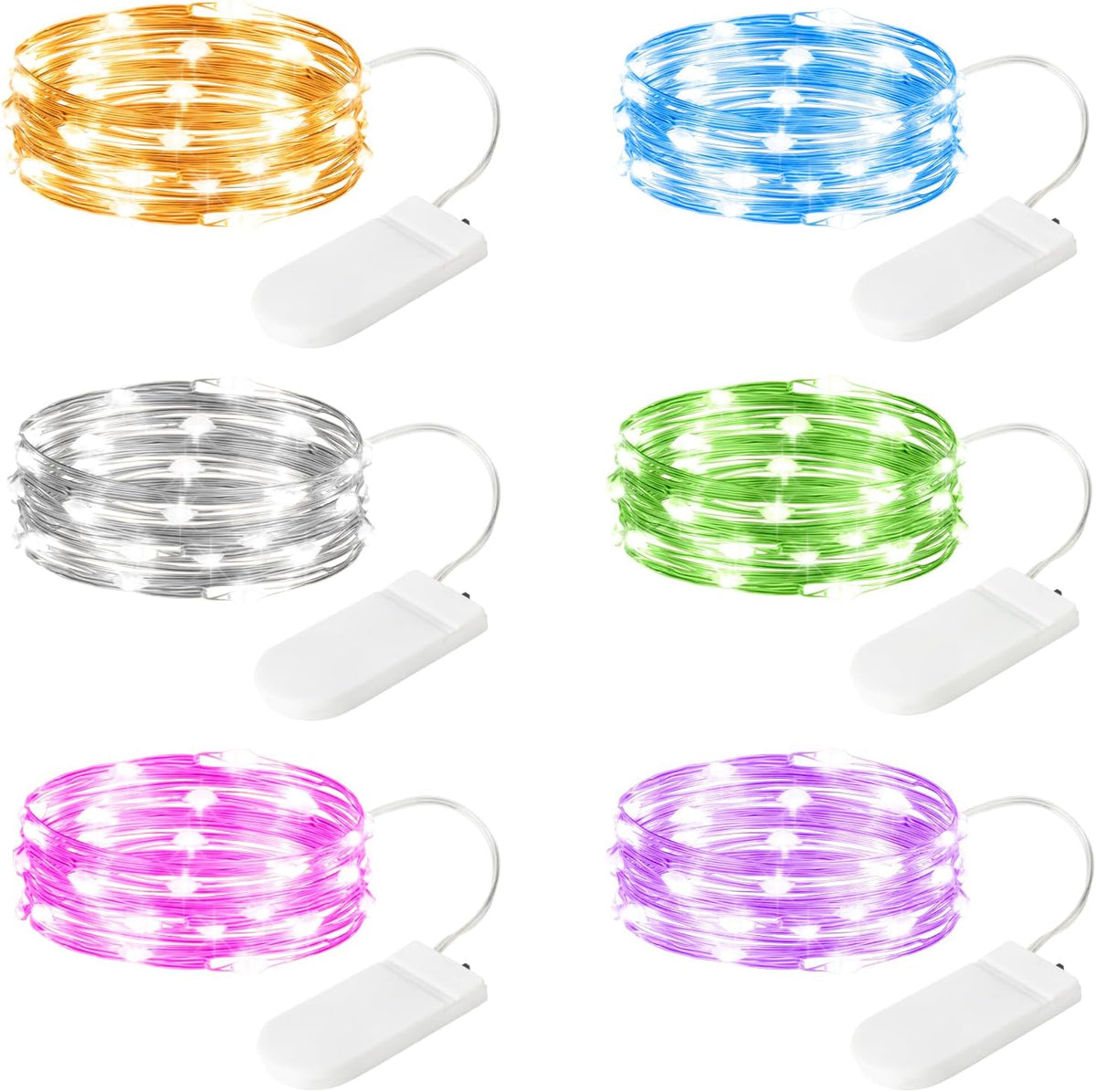 6 Pack 7ft 20 Fairy Lights Battery Operated Lights, Led Multicolor Mini String Lights, Waterproof Silver Wire Starry