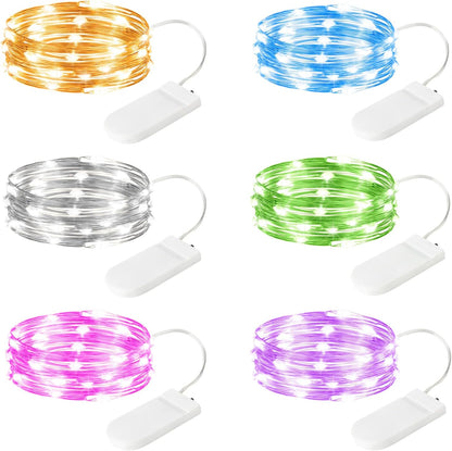 6 Pack 7ft 20 Fairy Lights Battery Operated Lights, Led Multicolor Mini String Lights, Waterproof Silver Wire Starry